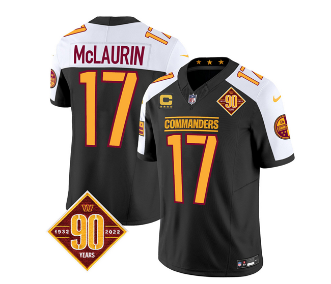 Men's Washington Commanders #17 Terry McLaurin Black/White 2023 F.U.S.E. 90th Anniversary Vapor Limited Football Stitched Jersey